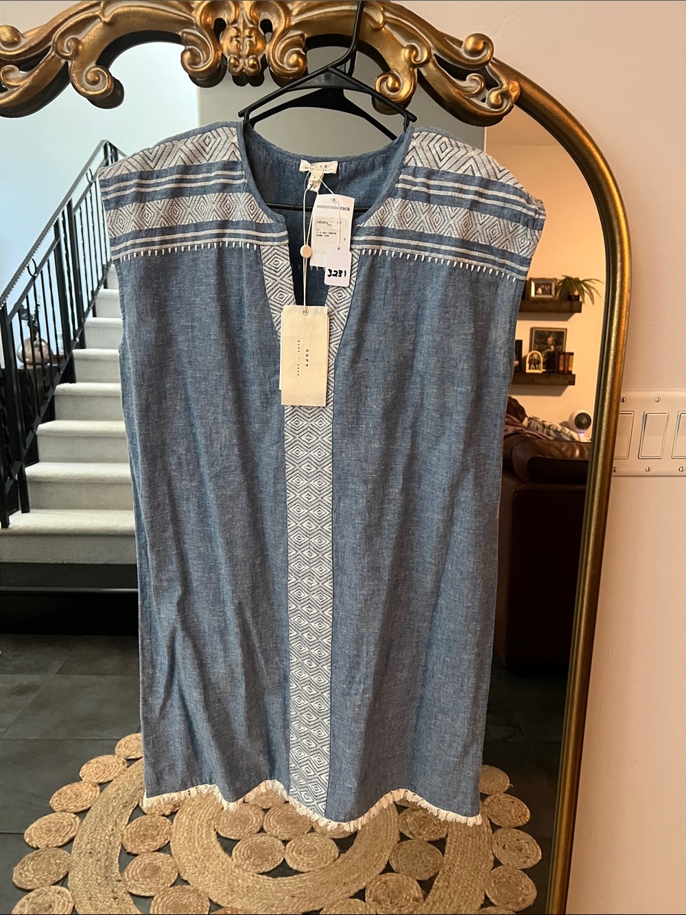 Soft Joie Blue Embroidered Chambray Shift Dress